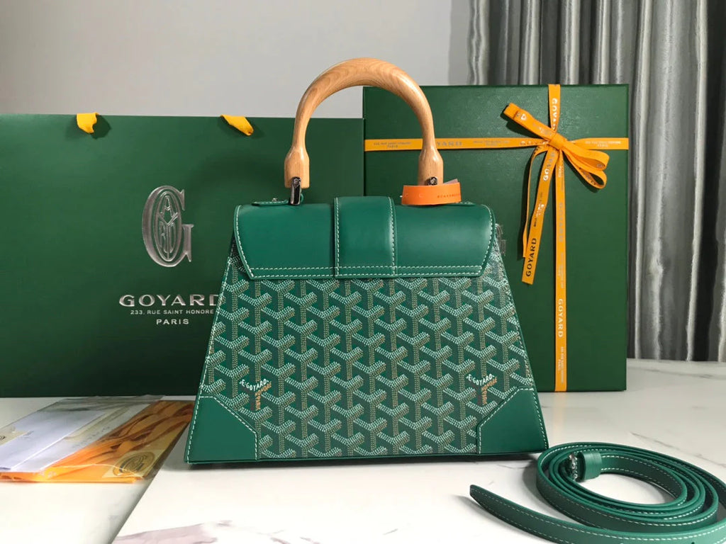 SAÏGON PM BAG 28 IN GREEN GOYARDINE CANVAS AND CALFSKIN